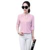 Elegant Sexy Women's White Chiffon Blouse Long Sleeve V Neck Office Shirt Summer Female Top