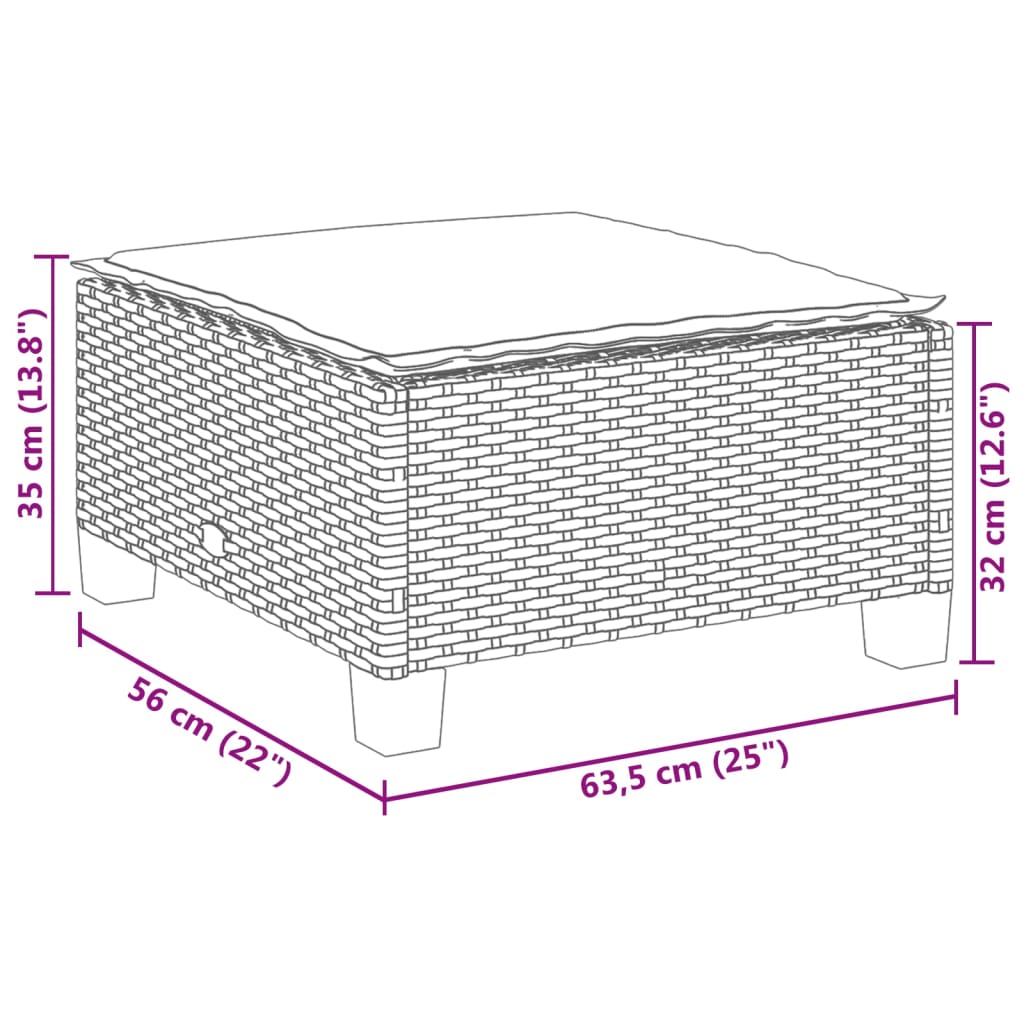 Vidaxl Sgabello da Giardino con Cuscino, Nero, 63,5X56X32 Cm, Rattan PE