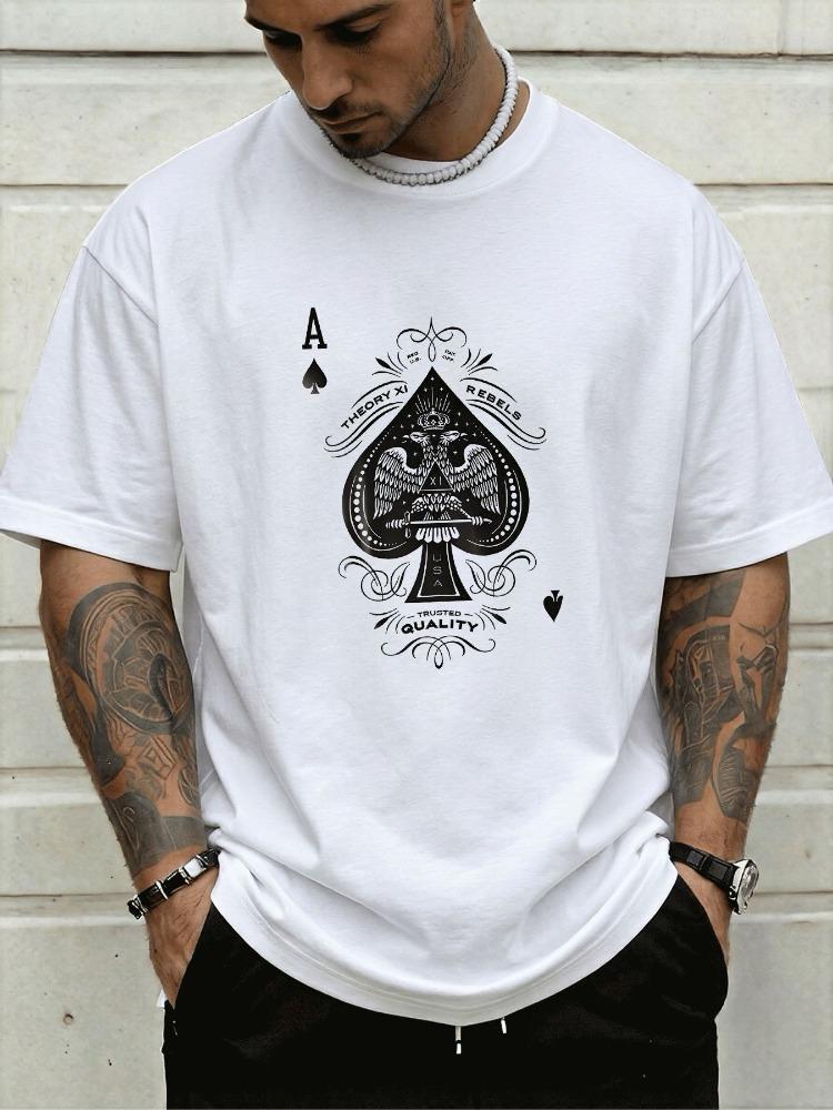 Unisexs Crew Neck Ace Of Spades Eagle Pattern Graphic Short Sleeve Cotton Tee Casual Summer Streetwear Loose Daily Outdoor Wear Top
