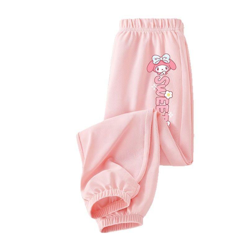 Girls Summer Ice Silk Anti Mosquito Jogger Pants with Cartoon Print