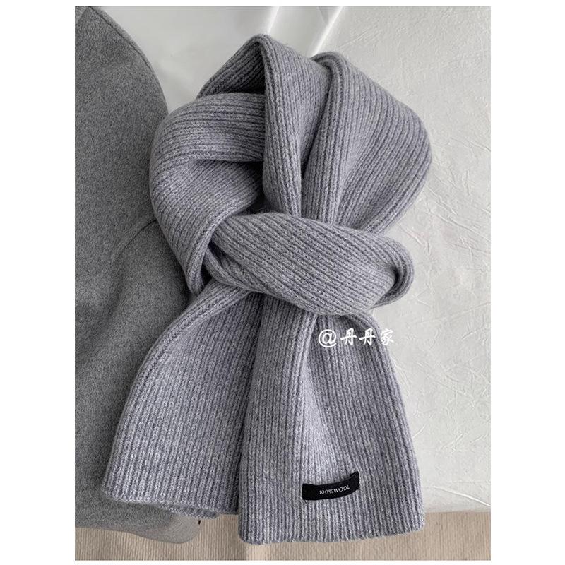 High Quality Grey 100% Pure Wool Selected Australian Solid Scarf Women Men Knitted Warm Wool Muffler Female Male Winter Fall