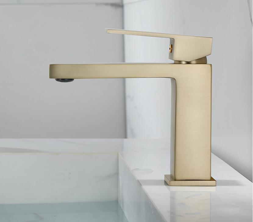Bathroom Basin Faucet Single Lever Sink Mixer Crane Brass Brush Gold Sink Faucet Hot and Cold Water Tap