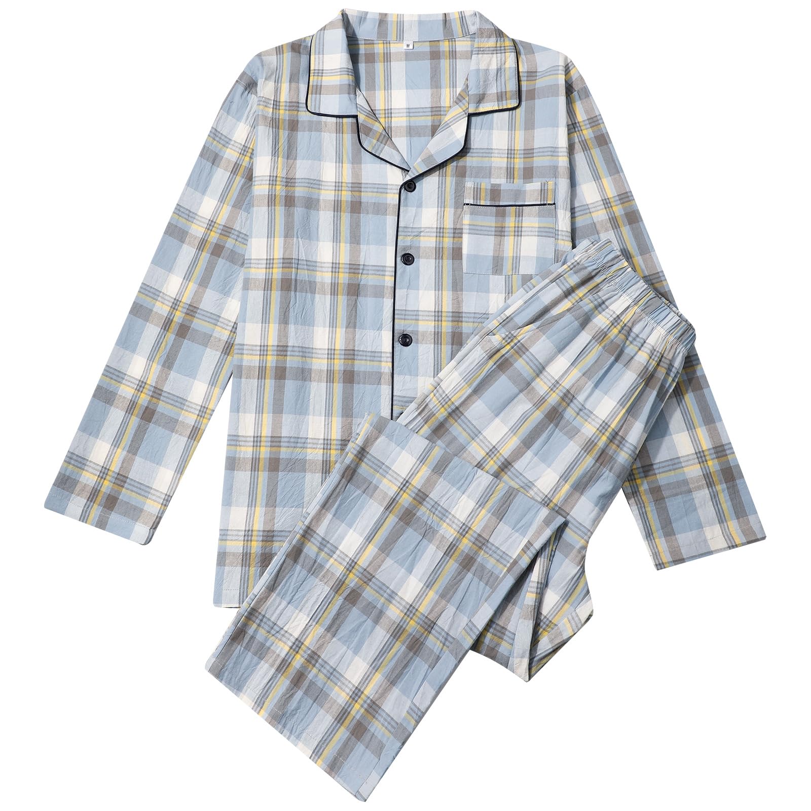 

Sumolux Хлопок Длинный Клетчатый Идеально для и Идеально для Домашней одежды или Больничной одежды Мужская 100% Пижама, Рукав, Открытая спереди, Узор, Мягкая, синий