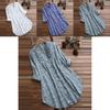 Elegant Women V-neck Long Sleeve Flower Print Linen Shirt Ladies Casual Loose Blouse Top