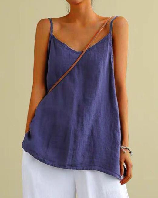 2025 European and American cotton and linen sling vest women s clothing summer new loose cotton and linen inner sleeveless versatile bottoming top S синий