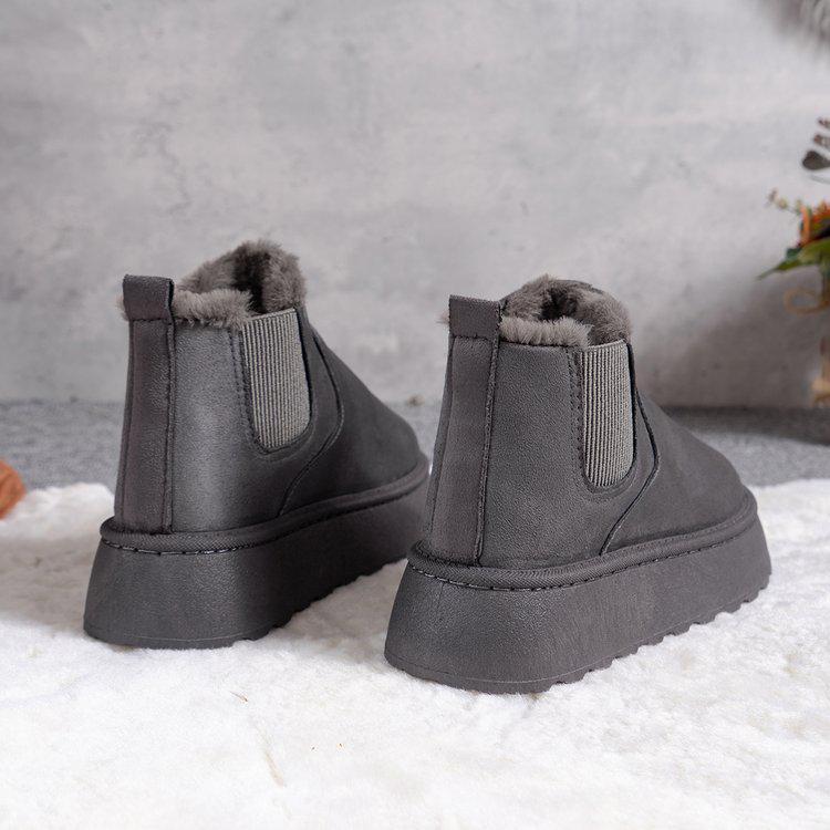 Thick-Soled Flannel Snow Boots with Elastic Band: Solid Color, Casual, and Comfortable