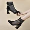 2026 Summer Fashion Women's Hollow-out Mesh Short Boots - Patent Leather Pointed Toe Chunky Heel Breathable Shoes