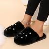 Fashion Sweet Glitter Heart Furry Mules Slippers Women 2025 Winter Warm Short Plush Cover Toe Slippers Soft Faux Fur Indoor Slippers