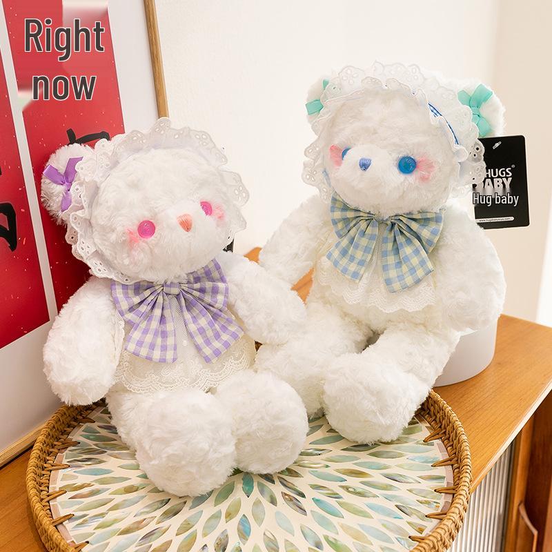 Sweet Lolita Bear Plush Doll - Cute White Bear with Bow and Lace