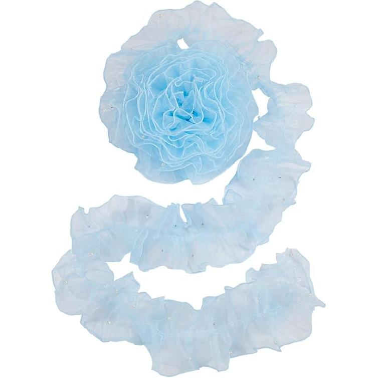 GORGECRAFT 5 ярдов Красная кружевная лента Ткань органза Сборчатая оборка 4,72 дюйма шириной Ретро Тюль Шифон Отделка Края Жемчужные бусины Аппликация Бордюр