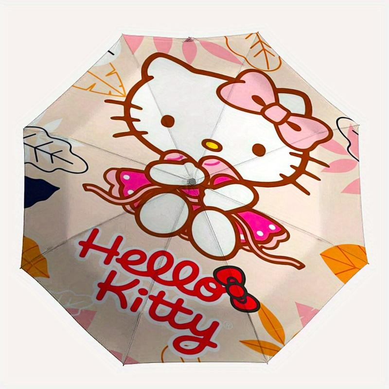 Hello Kitty,Autumn Leaves Automatic Folding Umbrella-Simple 8-Rib Design, Bright Cartoon Pattern, Durable Iron Frame, Suitable For Travel, O