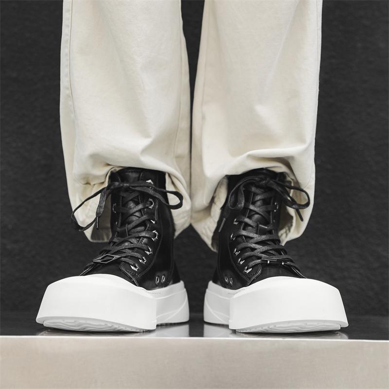 Fashion Casual high top men's board shoes Trendy and versatile designer styles Outdoor leisure party Daily youth Plus Size shoes Black