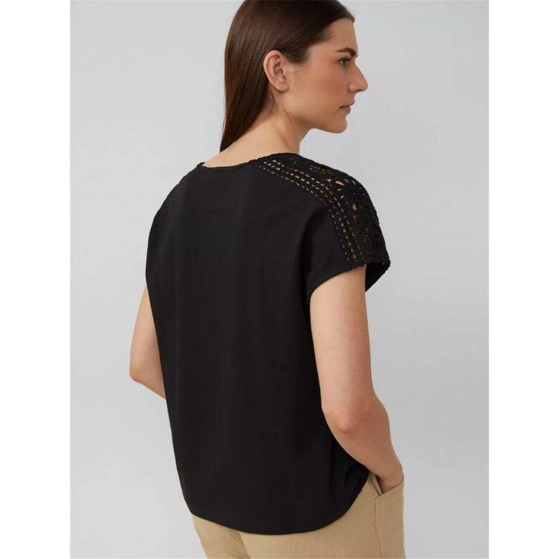 European and American Foreign Trade Original Order Tail Goods German So Cotton Crochet Hollow V-neck Summer Women's Short Sleeve T-shirt Solid Simple
