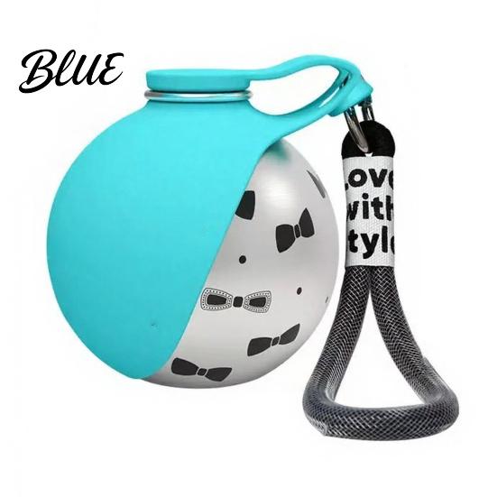 10 Oz Pet Water Bottle Portable Dog Ball Stainless Steel Bottle Leak-Proof Convenient Refill with Foldable Silicone Bowl for Outdoor Walks Travel