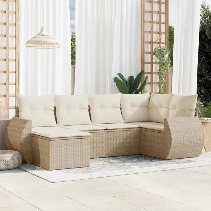 VidaXL Garden Lounge Set with Cushions 6 Pcs, Patio Sofas, Patio Furniture Set, Outdoor Furniture, Beige 3253995