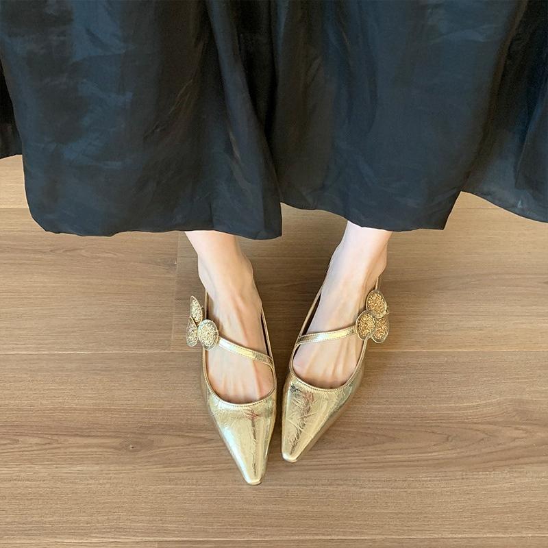 Fashion 2025 New Spring Gold Silver Design Pumps Women Pointed Toe Elegant Low Wedges Heel Ladies Shoes Zapatos De Mujer
