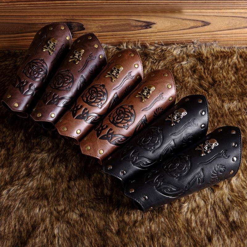 Men Embossed Wrist Cuffs Bracer Gauntlet Cosplay Bracer Wristband for Parties