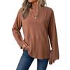 Women's Fashion Solid Colour Casual Loose-Fit V-Neck Versatile Comfortable Long-Sleeved Top