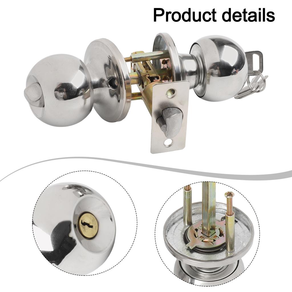 Door Set Knob Handle Lock With Key Privacy Passage Round Home Sliver Bathroom Entrance Stainless Steel Ball Practical Useful