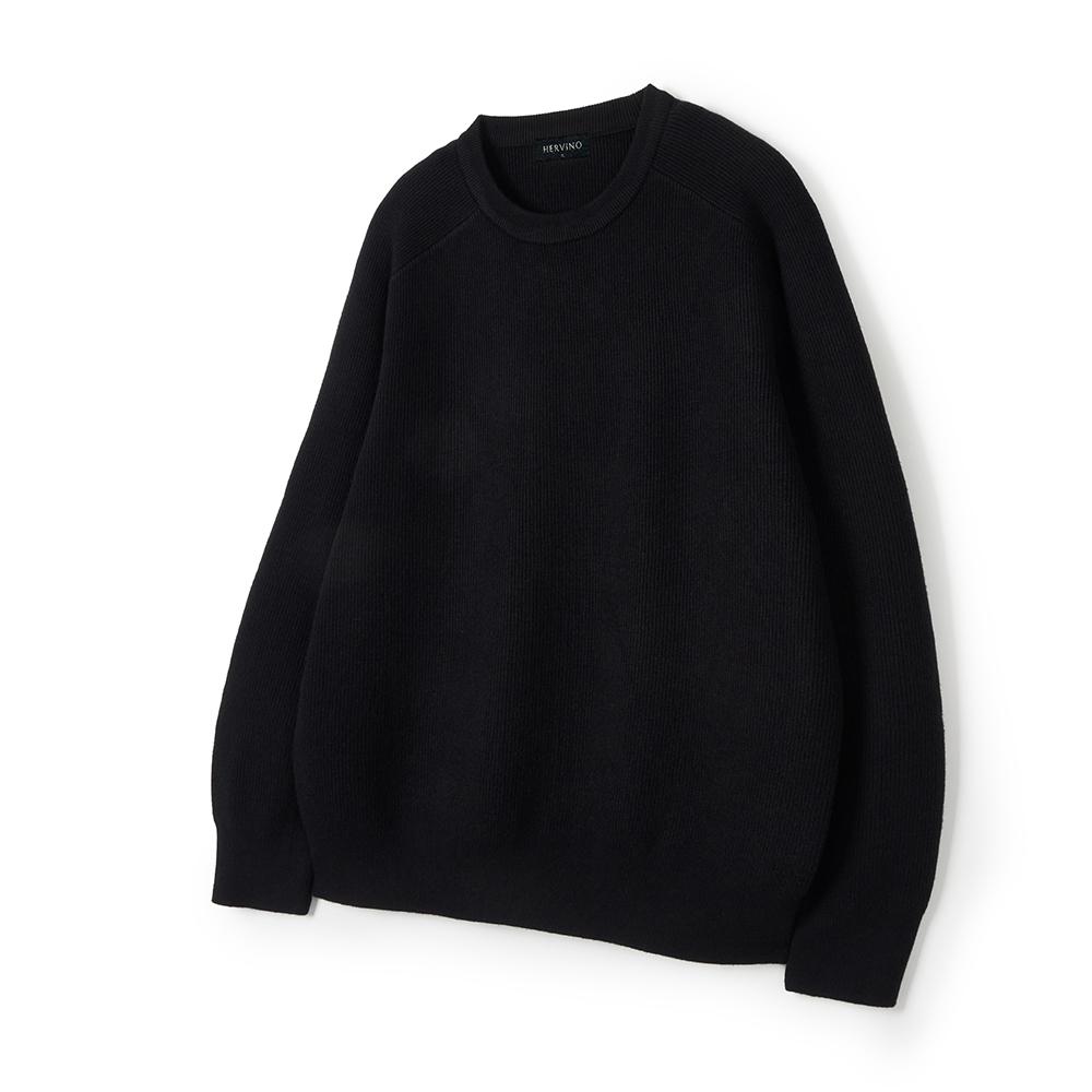 HERVINO Raglan Crewneck Muscle Knit [Black]