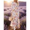 Women's Long Sleeve Round Neck Floral Print Dress Vacation Style Purple Gold Abstract Pattern A Line Midi Dress Summer Casual