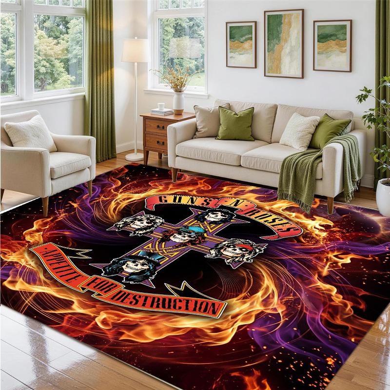 Guns N’ Roses Design Crystal Velvet Rug Soft Decorative Mat for Bedroom Entrance