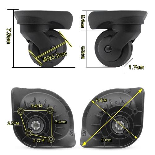 YBGGJO A52 Suitcase Caster Replacement, 2 Pieces, Wear-Resistant, Quiet, Repair Parts, Carry-On Case, Tire Replacement, Swivel Replacement, Black
