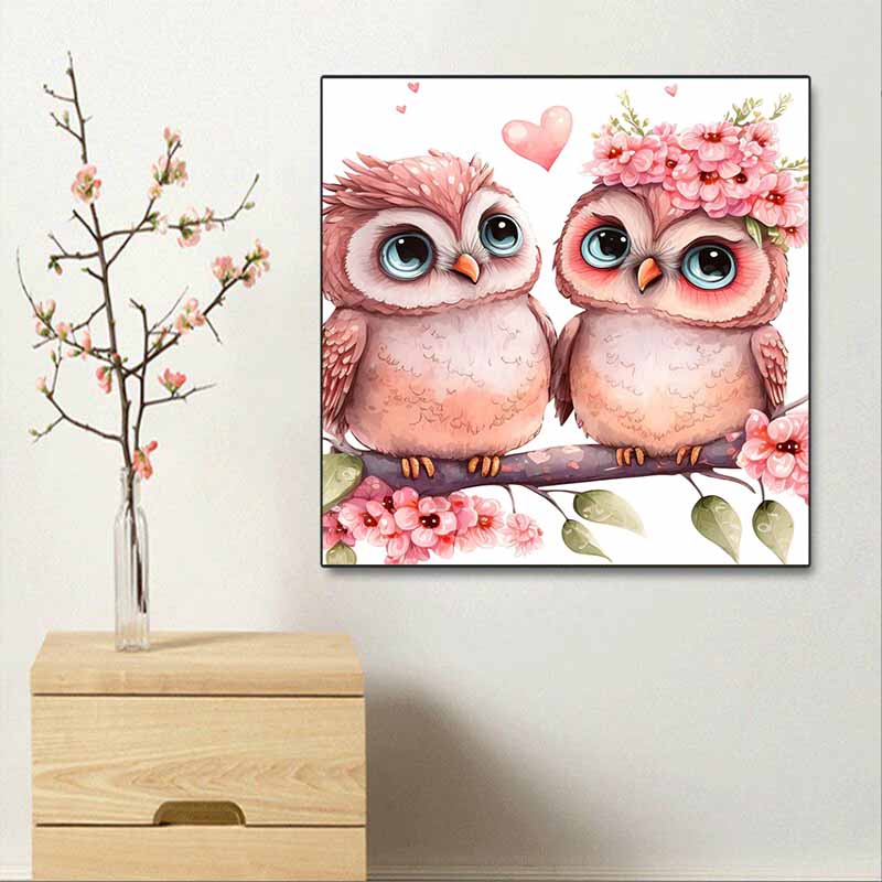 New Arrival 5D DIY Full Circle Diamond Painting "Pink Owl Couple" Embroidery Cross Stitch Home Decor Gift