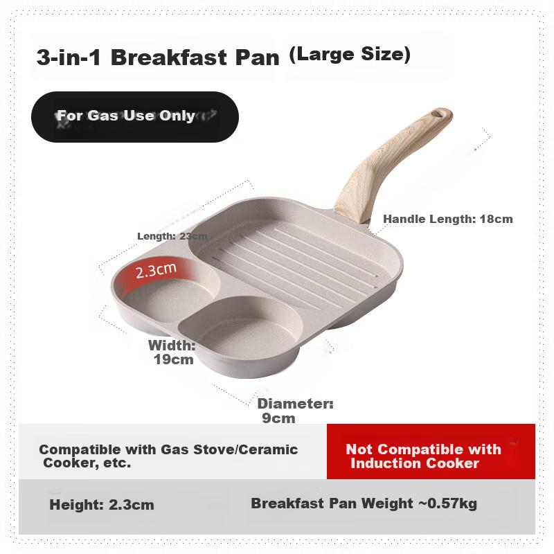 Carote Non-Stick 3-In-1 Breakfast Pan Frying Pan Steak Pan Pancake Pan Egg Frying Tool Egg Burger Pan Dumpling Pan