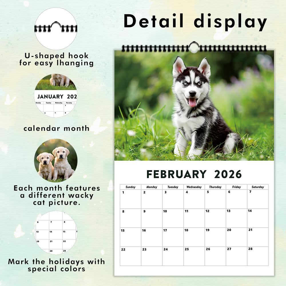 1pc Nature & Puppy Wall Calendar - Pet Dog Theme, 12 Different Designs, Suitable for Dog Lovers, Christmas and New Year Gifting