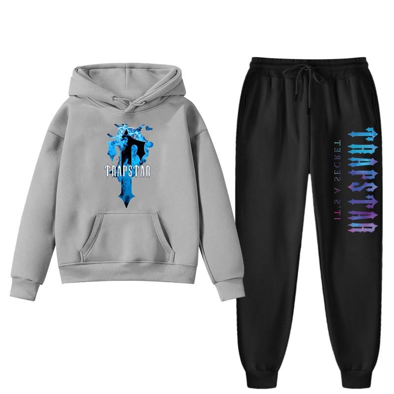 Womens Winter Casual Hooded Sweatshirt Pants Set With Print Loose Fit Streetwear