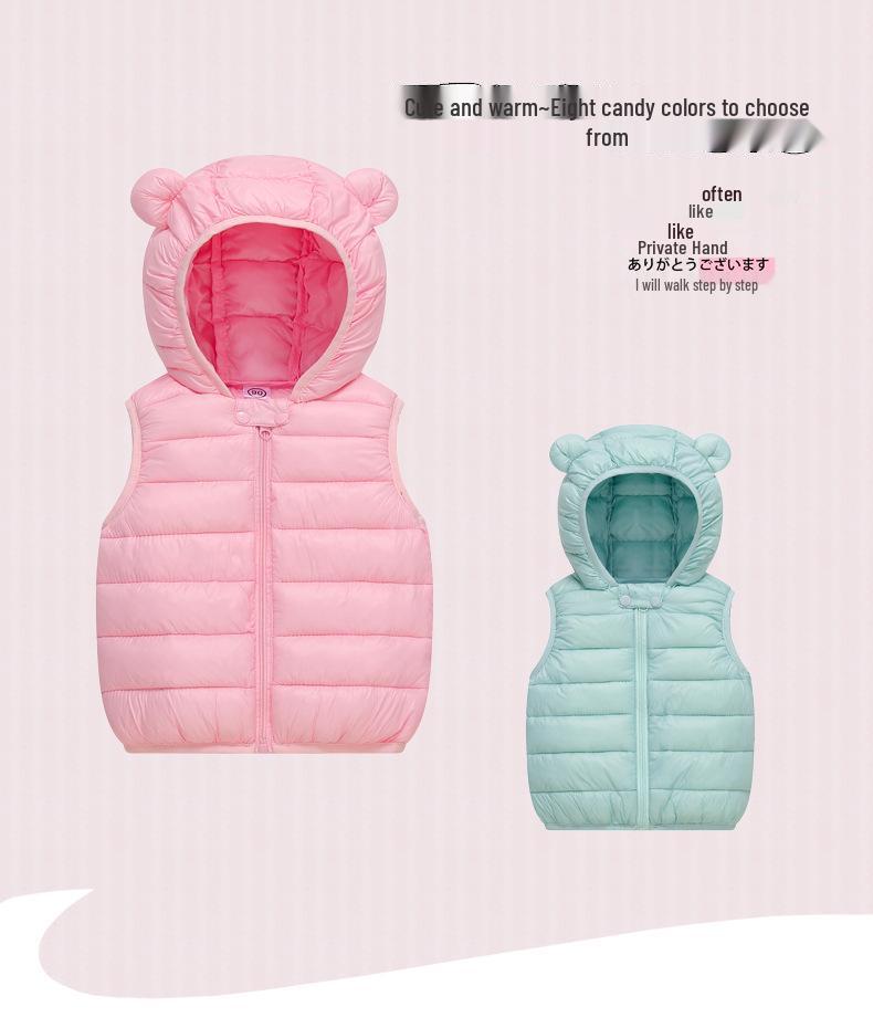 Children's Hooded Down Cotton Vest - Lightweight Winter Wear for Toddlers, Boys, and Girls