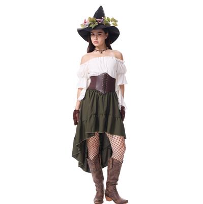 Damenkostüm Schulterfreies Oberteil Unregelmäßiger Rock Vintage-Outfit mit Dekoration