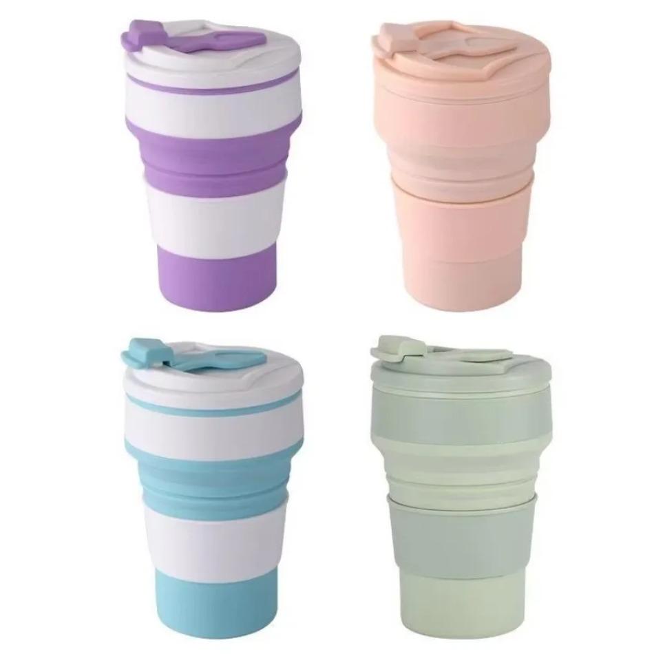 1 Pcs Outdoors Camping 500ml Portable Folding Coffee Cups for Travel Reusable Silicone Collapsible Cups with Lid