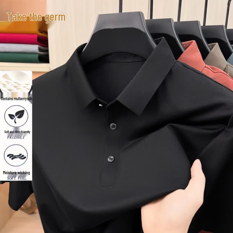 Men s Silk Blend Short Sleeve Polo Shirt 2XL чёрный