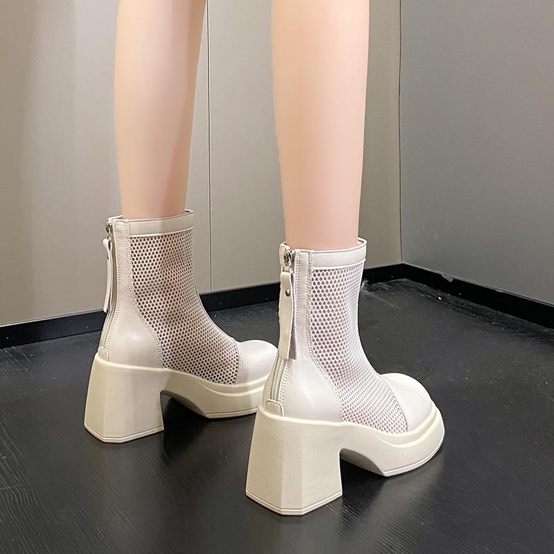 Fashion Fashion Round Toe High Heels Women's Sandals 2025 Summer Waterproof Platform Thick Bottom Short Boots Mesh Casual Women's Boots