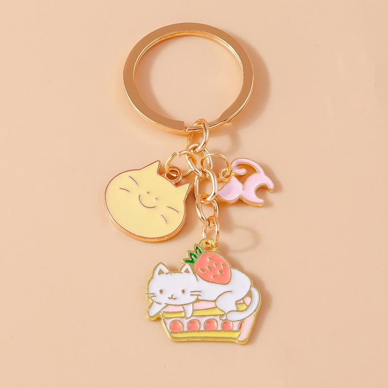 Lovely Enamel Cartoon Cat Keychain Animal Key Ring Pendants for Women Girls Handbag Decor DIY Jewelry Accessories Gifts