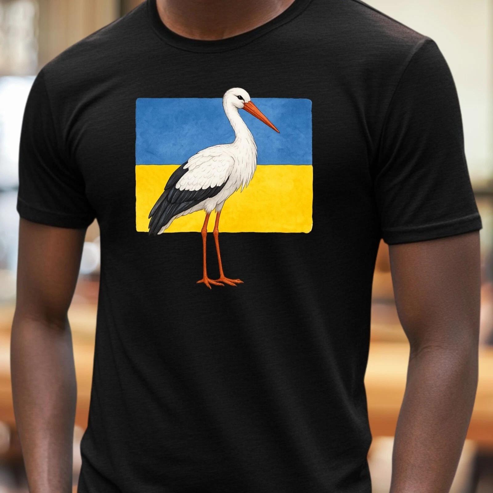 T-Shirt Herren Storch mit Ukrainische Flagge Motiv Baumwolle Größe S bis 5XL M