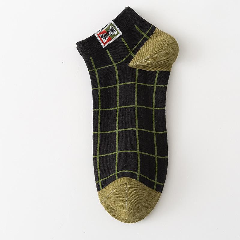 Spring and Summer Men's Cotton Stockings - Check Pattern Trendy Casual Boat Shoes Short Legged Low-Top Four Seasons Stockings