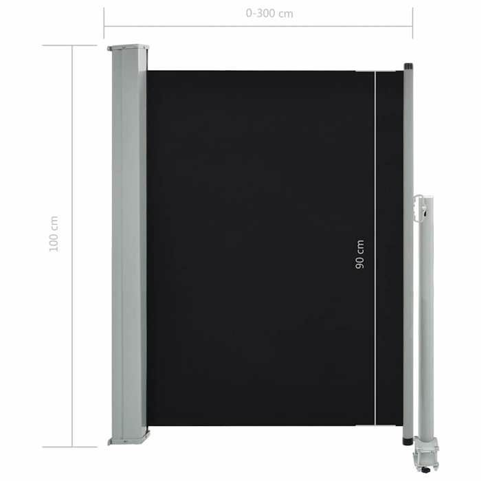 VidaXL Auvent Latéral Rétractable de Patio 100x300 cm Noir Pare-vue Brise-vent 45184