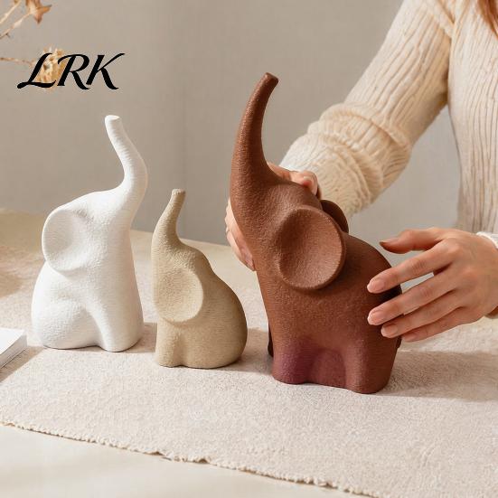 Decorative Sculptures for Bar Cabinets 3Pcs/Set Elephant Family Statues, Cute Parents Kid Ornament, Modern Good Table Centerpieces Luck Living