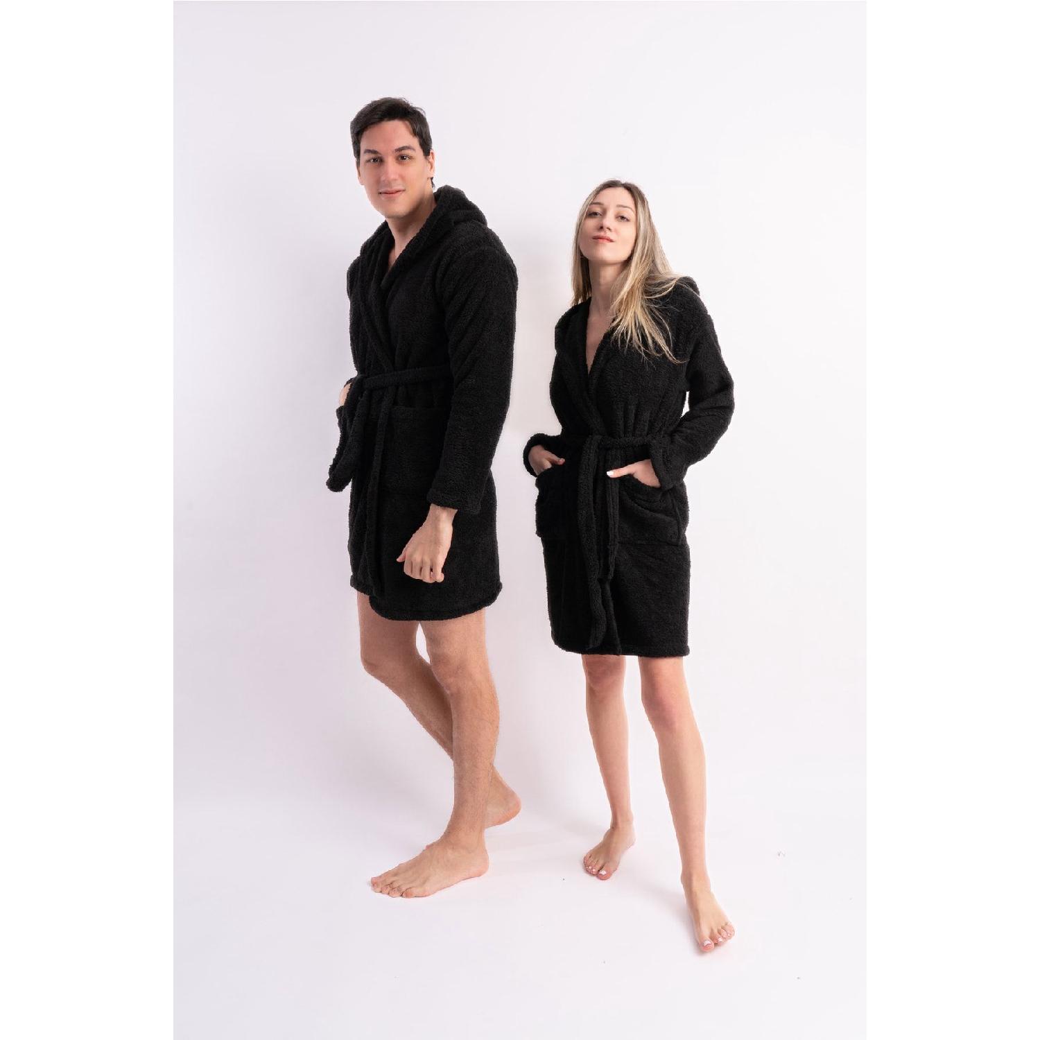 

Black Hooded Welsoft Plush Unisex Dressing Gown S/M чёрный