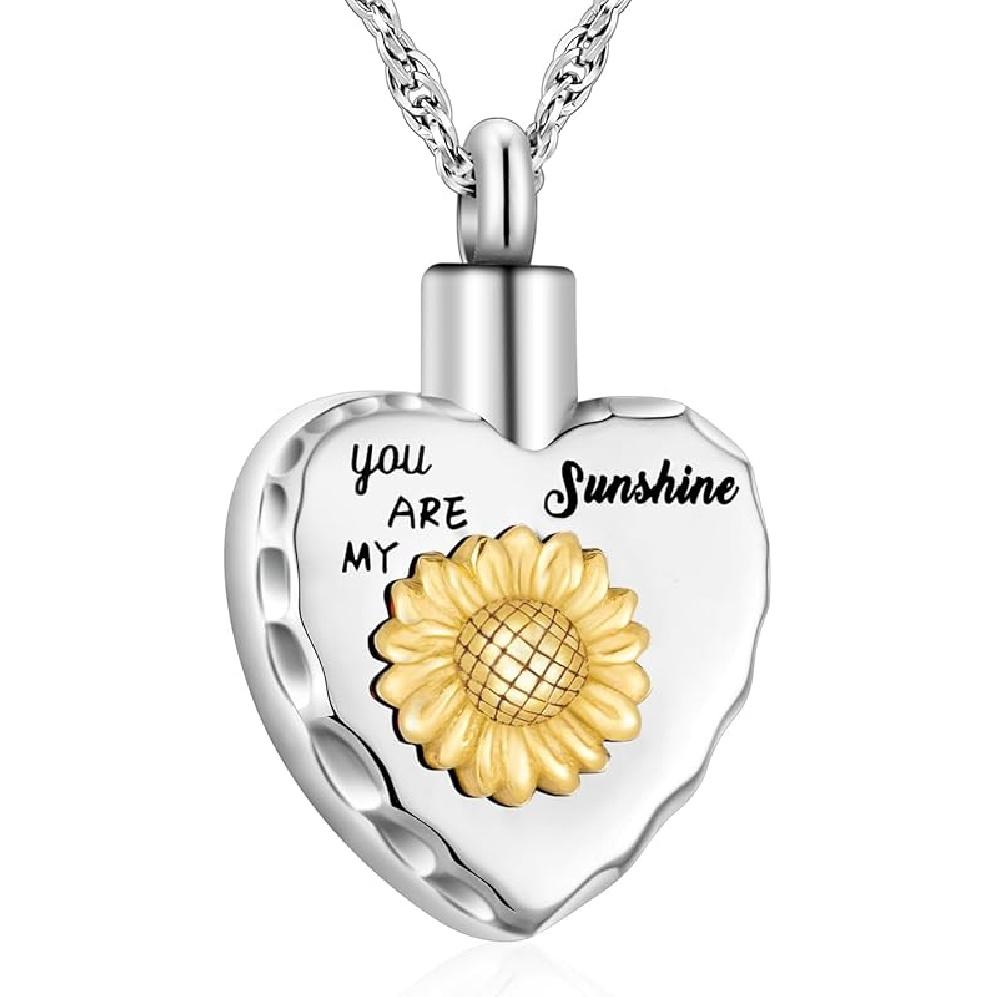 abooxiu Подсолнух Урна Ожерелье для праха Сердце Мемориальное Кремационное Украшение для праха Нержавеющая сталь Ожерелье с урной Памятный кулон-урна - ты мое Sunflower