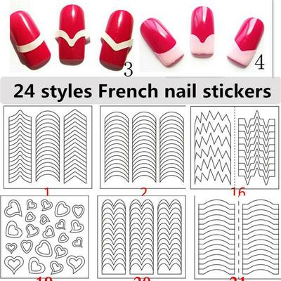 Stencil per guide con punta per frangia, 5 fogli bianchi per french manicure