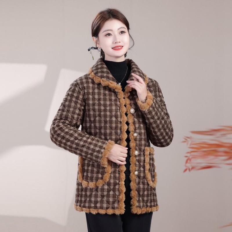 Winter Women's Plus Size Velvet Thickened Cotton Jacket - Warm & Stylish for Middle-Aged and Elderly