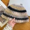 Contrast color splicing plush knitted hat women's new autumn and winter fashion temperament show face small ear protectors wool bucket hat