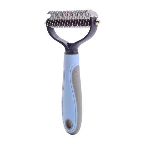Pet Dematting Comb Dog Deshedding Tool Undercoat Rake with Stainless Steel Blades Non-Slip Handle Grooming Comb for Dogs Cats