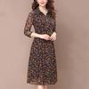 Women's Summer Stretchy Floral Dresses Middle-aged Mom Button Printed Seven Sleeve Dresses