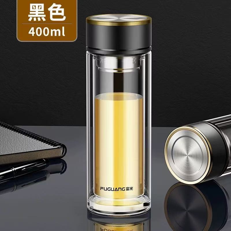 Fuguang Double Glass Water Cup for Men Transparent Heat-Resistant Portable Advertising Drinkware with Customizable Logo