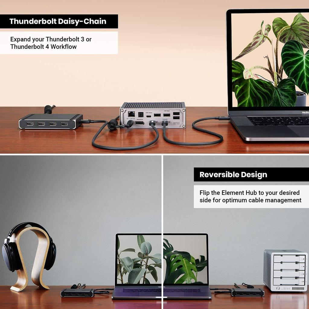 CalDigit Thunderbolt 4 Element Hub Universal 4x Thunderbolt 4x USB Gen2 single display up to 8K or dual 4K 60Hz 60W charging with cable - multi-port